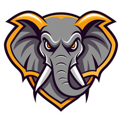A stylized, fierce elephant head logo with sharp tusks and an orange and yellow border, suitable for sports teams or gaming.