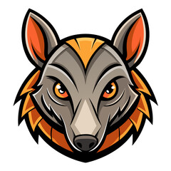 A fierce, stylized wolf head logo with piercing orange eyes and sharp orange fur accents on a white background.