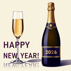 New Year's toast: Cheers to 2026: A sleek champagne bottle and elegant glass of bubbly signal the dawn of a fresh year filled with celebration and festivity.