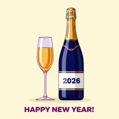 New Year's Toast: A celebration is captured with a flute of champagne and a bottle of wine. A timeless image to start New Year 2026.
