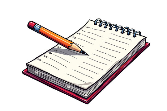 Pencil and weekly planner notebook on transparent background