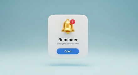 Reminder notification with a golden bell and a red notification on a white app interface
