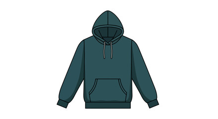 Vector illustration of a dark teal hoodie, a versatile casual hooded sweatshirt with a drawstring and pocket.
