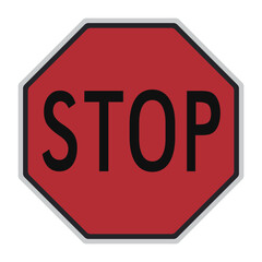 Stop road sign red octagon, traffic sign vector isolated, black stop sign with white border