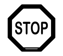 Vector stop sign icon, octagon road sign, black symbol on white, isolated design, stop sign with highlight