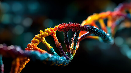 Colorful DNA molecule structure visualization faceless genetic code representation defocused scientific background genetic syndrome and disorder concept 3D science illustration