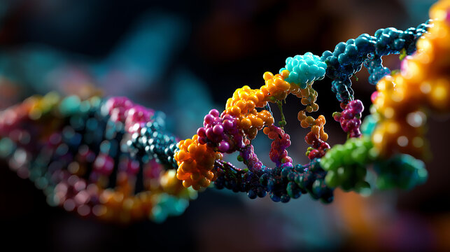 Colorful DNA molecule structure visualization faceless genetic code representation defocused scientific background genetic syndrome and disorder concept 3D science illustration