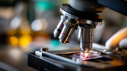 Optical microscope scientific equipment faceless laboratory instrument defocused lab background research experiments tool educational demonstrations equipment medical