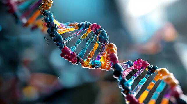 Colorful DNA molecule structure visualization faceless genetic code representation defocused scientific background genetic syndrome and disorder concept 3D science illustration
