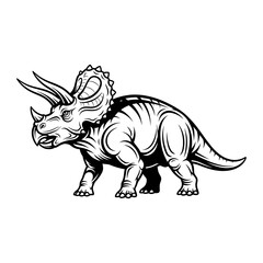Triceratops dinosaur detailed line art illustration of a powerful prehistoric creature for design projects