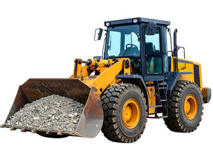 Large Front Loader Transporting Crushed Stone and Gravel at Construction Site