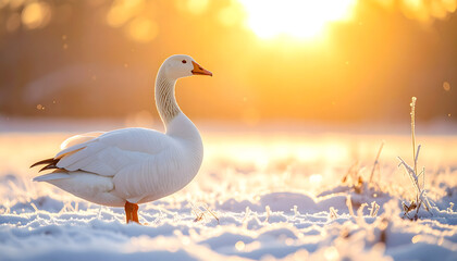 Obraz premium goose on the lake in winter