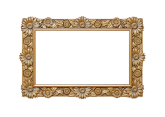 Ornate golden decorative picture frame isolated on transparent background