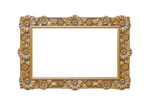 Ornate golden decorative picture frame isolated on transparent background