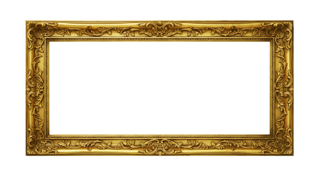 Ornate antique gold picture frame isolated on transparent background