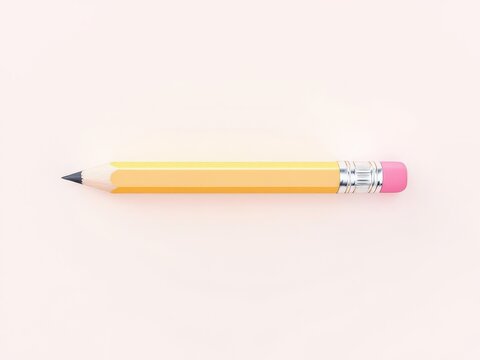 Classic yellow pencil with pink eraser on a minimal background