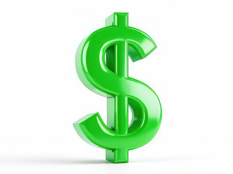 Bright green glossy dollar sign symbol standing on clean surface