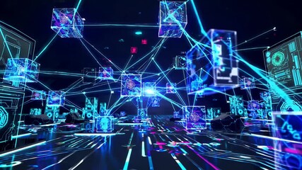 Cutting edge 4K motion graphic background illustrating cryptocurrency networks blockchain structures encrypted data flows symbolizing secure digital finance innovation futuristic technology - Powered by Adobe