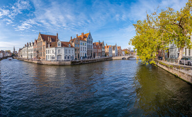 Spiegelrei canal and medieval buildings in Bruges, Belgium