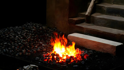 Fototapeta premium Close-up of traditional forging flames