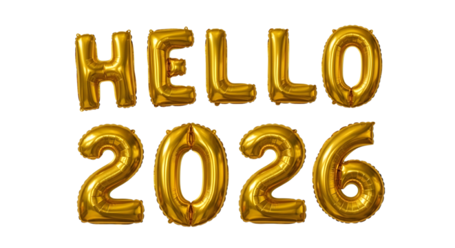 2026 golden symbol, 3d-illustration for happy new year on transparent background, Png