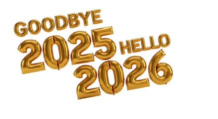2026 golden symbol, 3d-illustration for happy new year on transparent background, Png