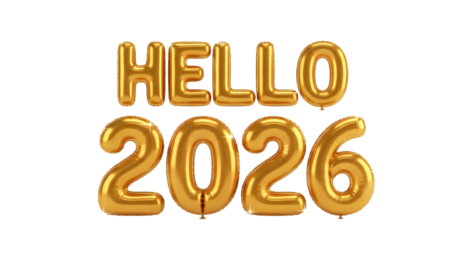 2026 golden symbol, 3d-illustration for happy new year on transparent background, Png