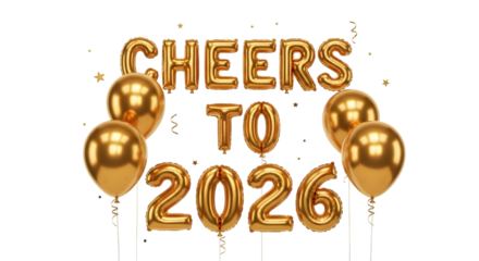 2026 golden symbol, 3d-illustration for happy new year on transparent background, Png