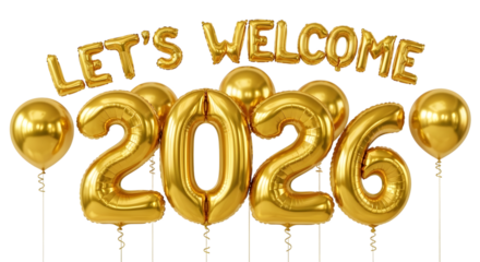 2026 golden symbol, 3d-illustration for happy new year on transparent background, Png
