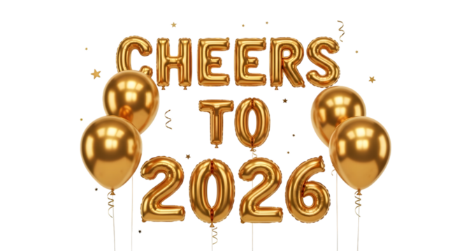 2026 golden symbol, 3d-illustration for happy new year on transparent background, Png