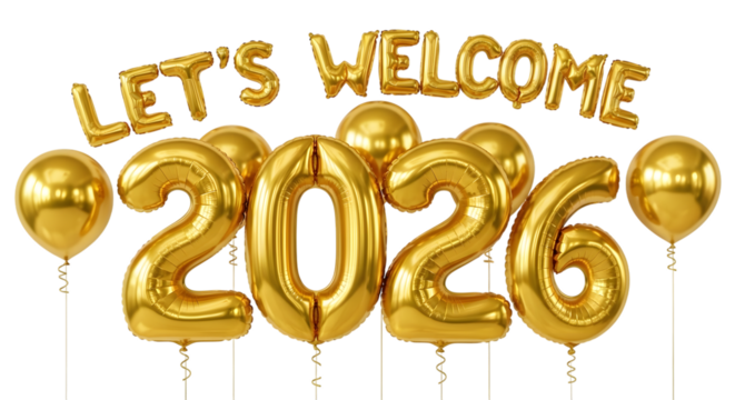 2026 golden symbol, 3d-illustration for happy new year on transparent background, Png