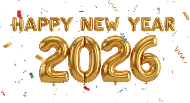 2026 golden symbol, 3d-illustration for happy new year on transparent background, Png