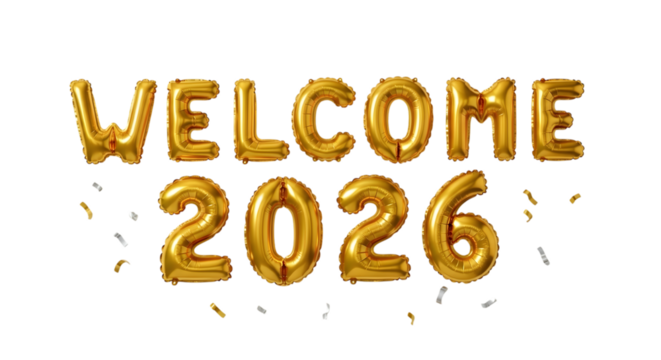 2026 golden symbol, 3d-illustration for happy new year on transparent background, Png