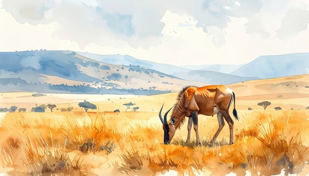 Antelope grazing peacefully in the golden African savannah under a wide sky symbolizing nature's balance, freedom, and the timeless beauty of wildlife conservation and eco travel inspiration