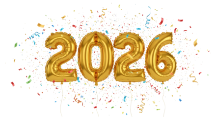 2026 golden symbol, 3d-illustration for happy new year on transparent background, Png