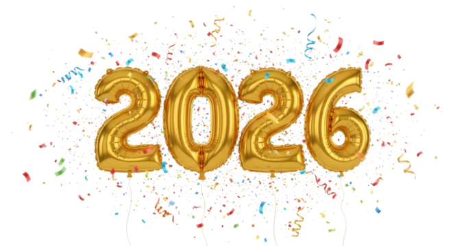 2026 golden symbol, 3d-illustration for happy new year on transparent background, Png