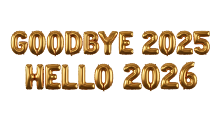 Shiny gold number spelling 2026, Happy new year isolated on transparent background