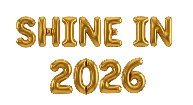 Shiny gold number spelling 2026, Happy new year isolated on transparent background