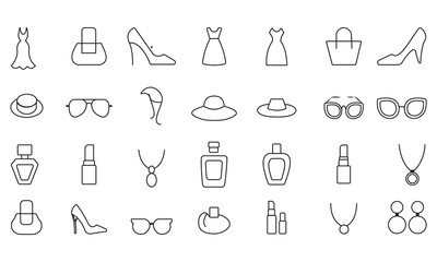 Vector Monochrome Fashion Line Art Icon Set