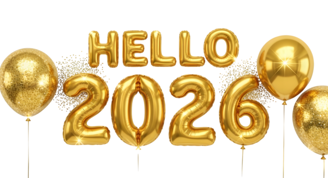 Golden 2026, Happy New Year Theme, Transparent Background - Powered by Adobe