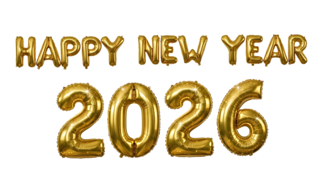 Golden 2026, Happy New Year Theme, Transparent Background - Powered by Adobe