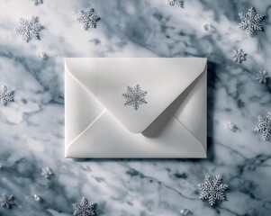 Minimal white envelope with silver snowflake seal