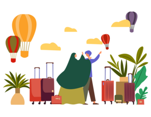 Happy Couple Going on Vacation with Luggage