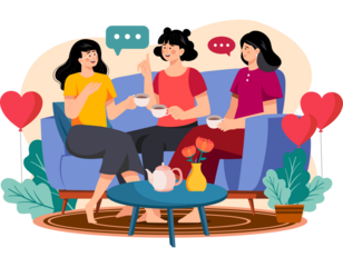 girls gossiping on the sofa