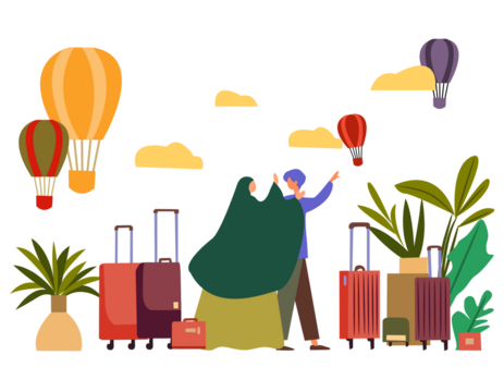 Happy Couple Going on Vacation with Luggage