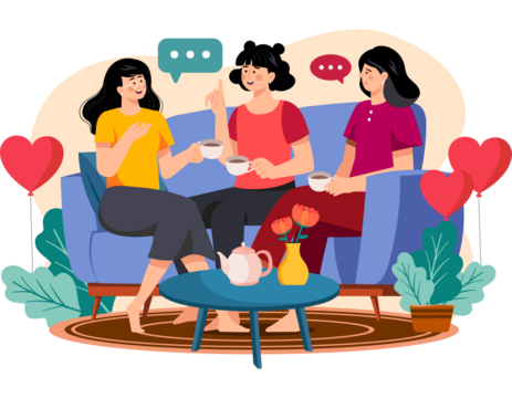 girls gossiping on the sofa