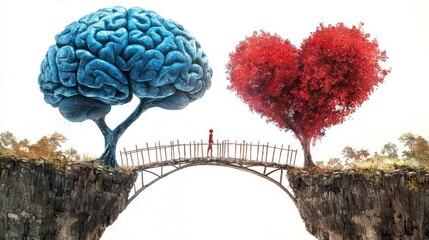 A conceptual illustration representing the connection between logic and emotion, symbolized by a brain and a heart.
