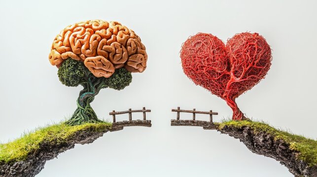 A creative representation of the connection between the brain and heart symbolizing emotions and thoughts.