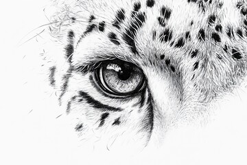 Detailed close-up of cheetah eye in black and white sketching style