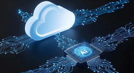 Cloud computing and artificial intelligence concept with digital circuit. Futuristic technology for data storage, processing and the future.